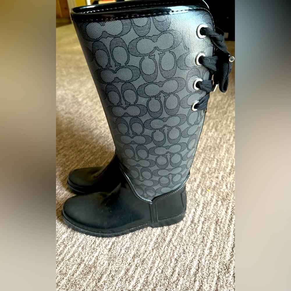 Black and Grey Coach Rain Boots